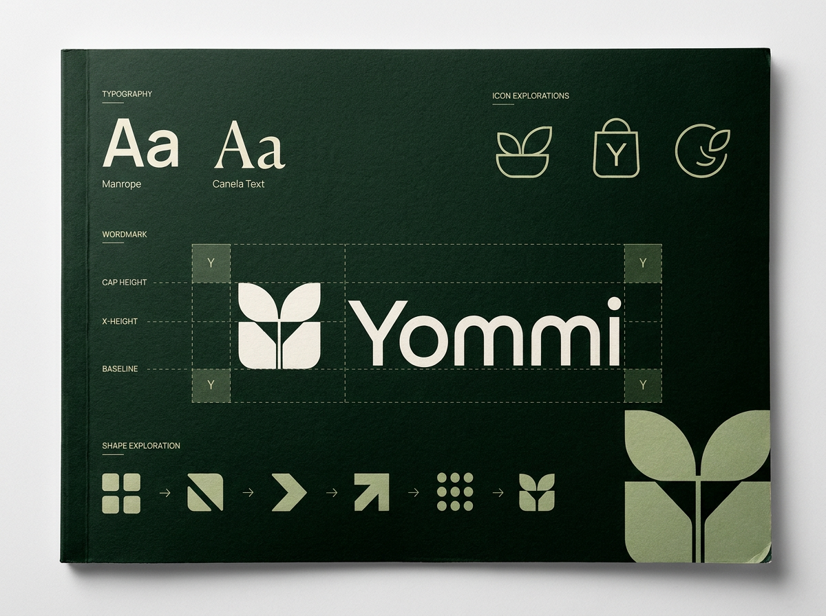 Exemple de livrable Brand Essentials — identité visuelle complète pour la marque Yommi